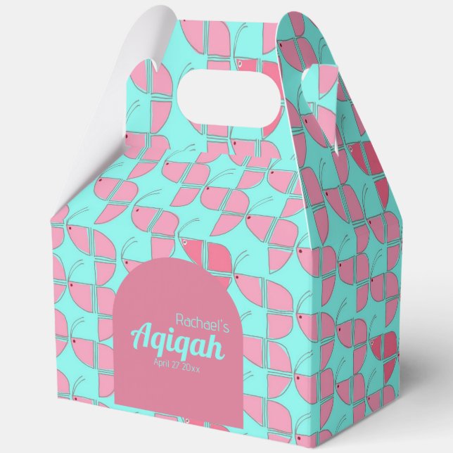 Caja Para Regalos Patrón Verde azulado rosa, Aqiqah Baby Shower (Anverso)