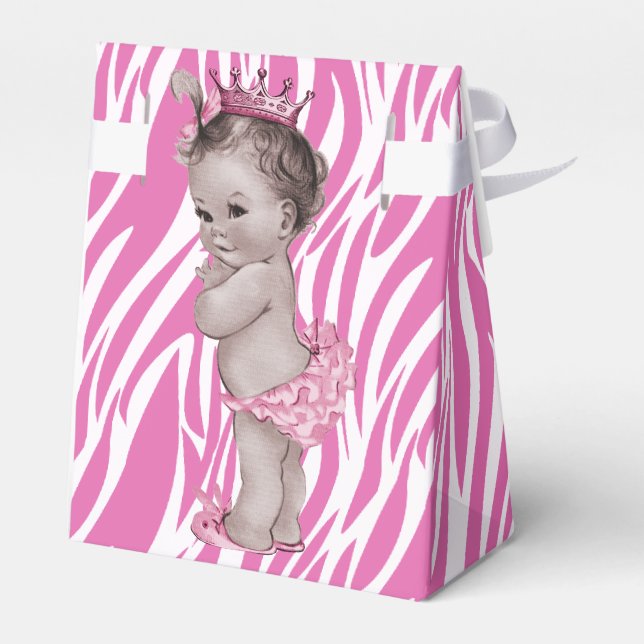 Caja Para Regalos Patrón zebra Baby Shower de Princesa Rosa (Reverso)