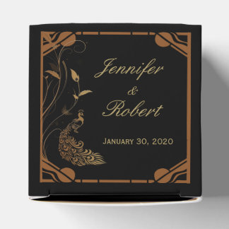 Caja Para Regalos Pavo de pavo real y floral de bronce Art Deco B