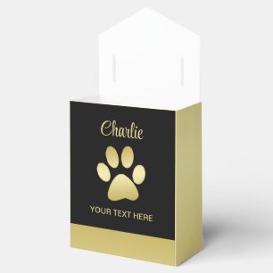 Caja Para Regalos Paw dorada de perro brillante sobre fondo negro