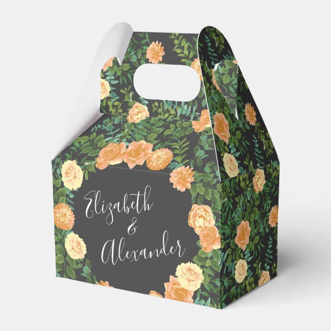 Caja Para Regalos Peach & Charcoal Gray Peony & Rosa Boda Floral (Front Side)