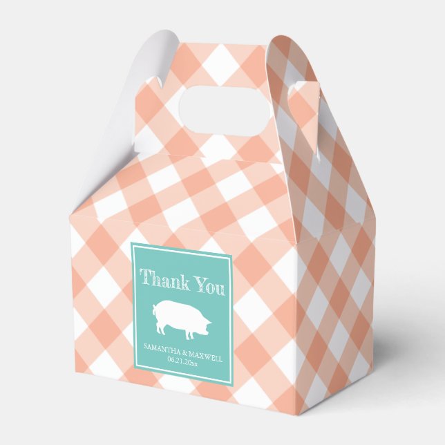 Caja Para Regalos Peach Gingham Pig Roast Favorito Box (Front Side)