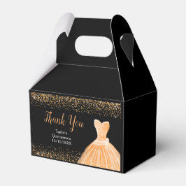 Caja Para Regalos Peach Orange Dress Faux Glitter Quinceanera
