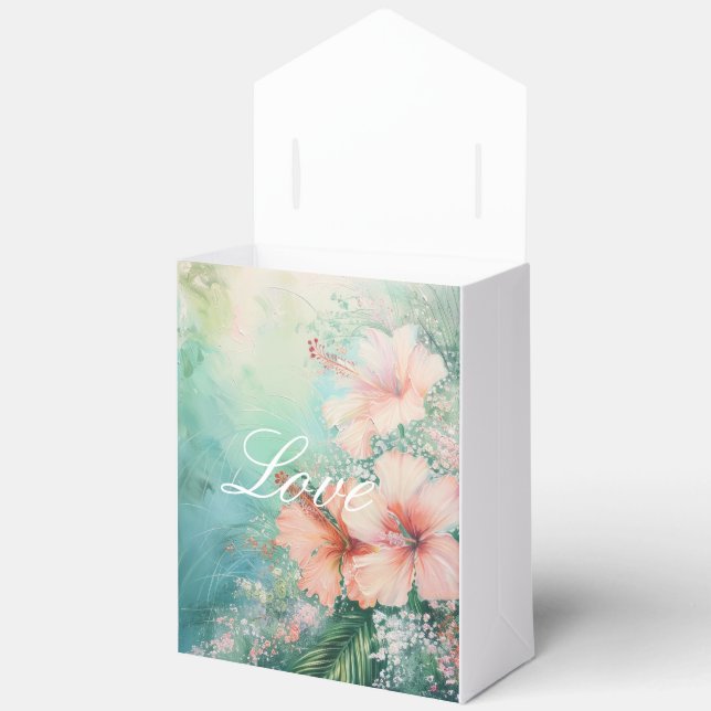 Caja Para Regalos Peach White Hibiscus Floral Love (Abierto)