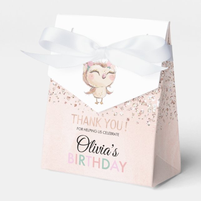 Caja Para Regalos Peachy Owl Faux Purpurina Party Favorito Box (Front Side)