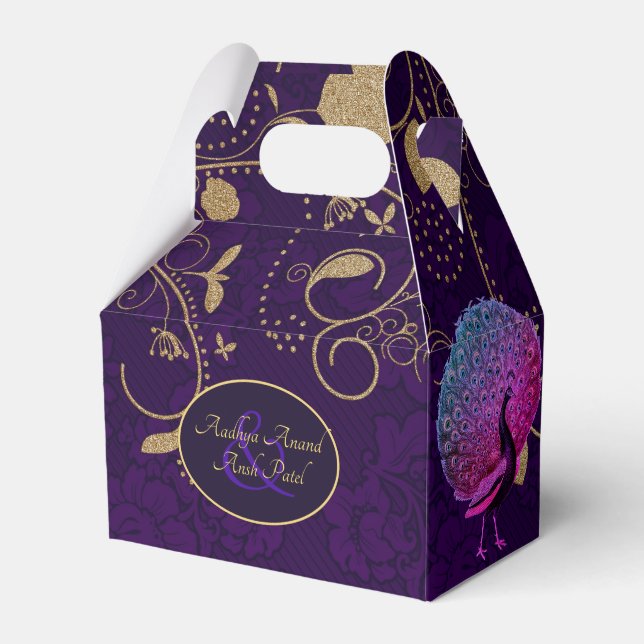 Caja Para Regalos Peacock Purple Gold Gable Favorito Box Personaliza (Front Side)