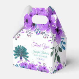 Caja Para Regalos Peacock verde y azul | Flores de color morado