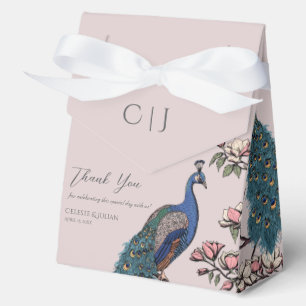Caja Para Regalos Peacocks Verde azulados con flores rosadas y flore