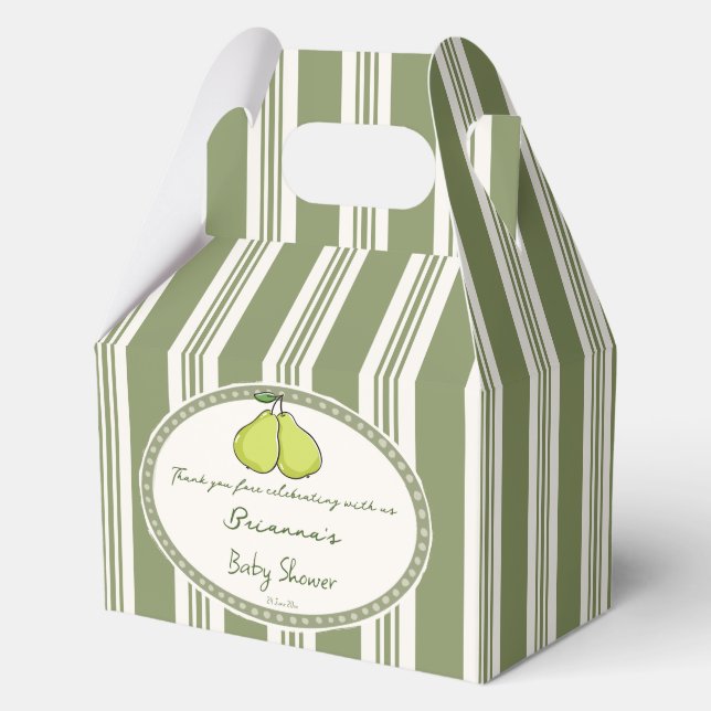 Caja Para Regalos Pear sage green retro stripes baby shower custom (Anverso)