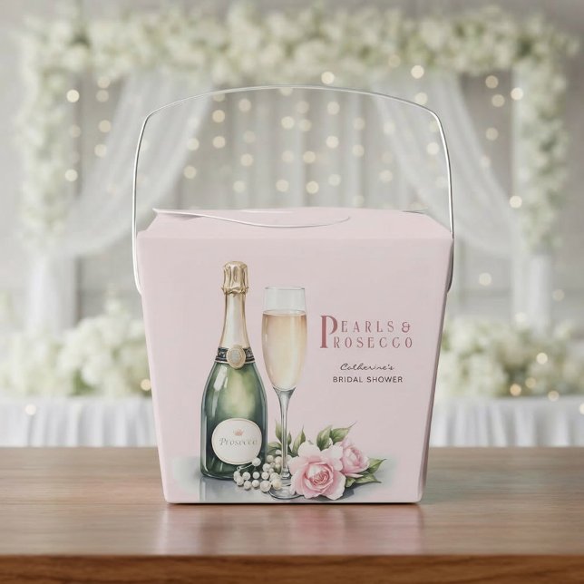 Caja Para Regalos Pearls And Prosecco Floral Elegant Bridal Shower (Front view pearls and prosecco bridal shower romantic pink fairytale elegant favor box)