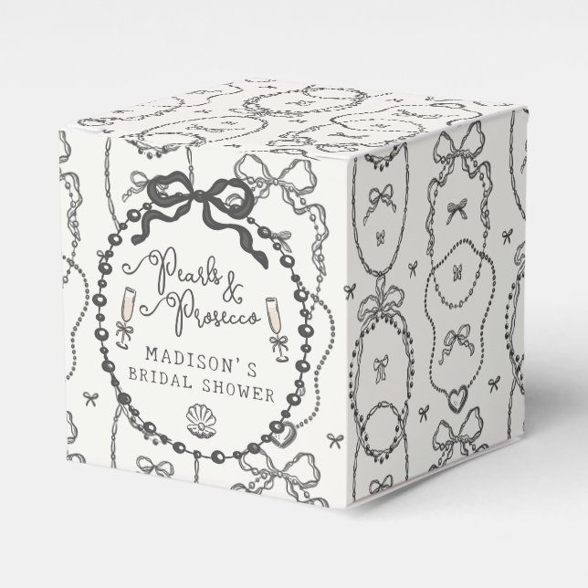 Caja Para Regalos Pearls y Prosecco Black Coquette Bow Cumpleaños (Costado Anverso)