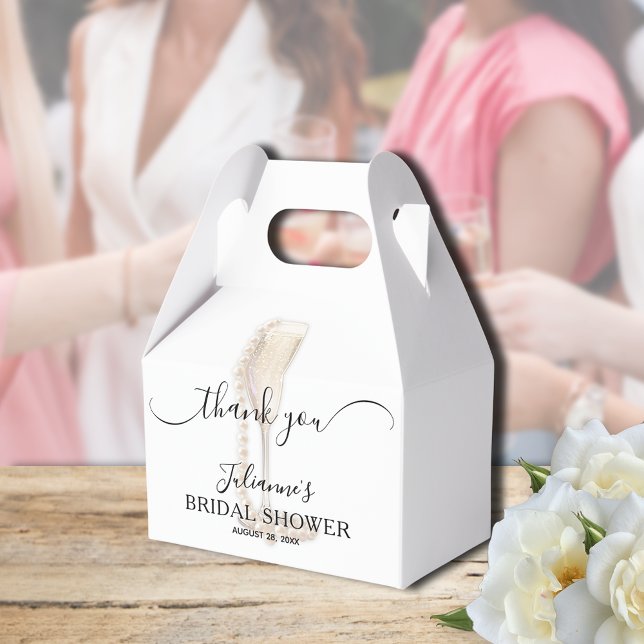 Caja Para Regalos Pearls y Prosecco Bridal Shower (Pearls & Prosecco bridal shower Thank You gable-style favor boxes - Available in 3 SIZES)