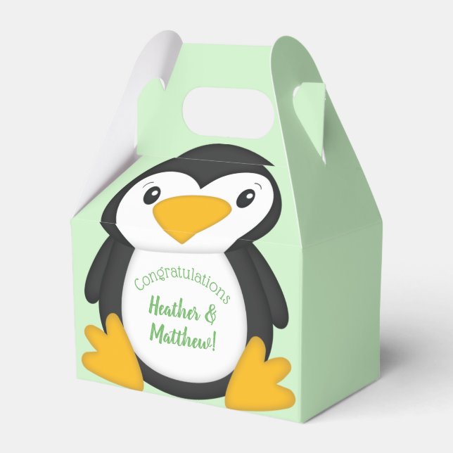 Caja Para Regalos Penguin Baby Shower Green (Front Side)