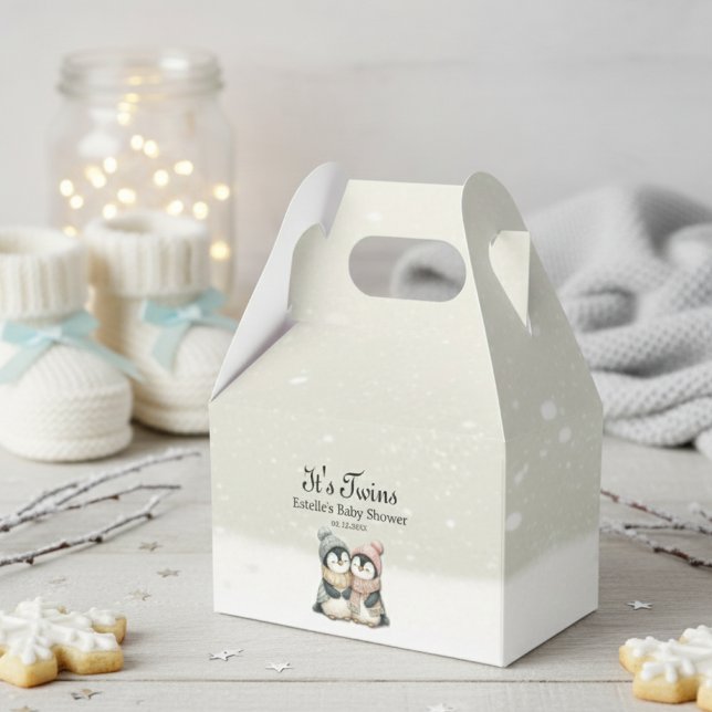 Caja Para Regalos Penguin Neutral Twins Baby Shower Winter Theme (Subido por el creador)