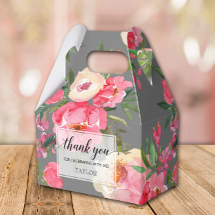 Caja Para Regalos Peonías Elegantes Floral Gris