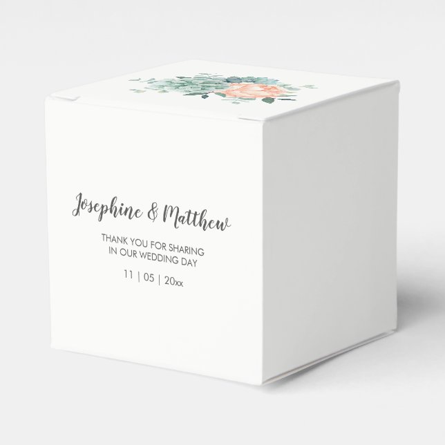 Caja Para Regalos Peony Succulent Floral Watercolor Boda (Costado Anverso)