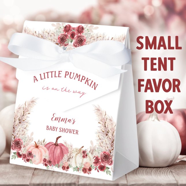 Caja Para Regalos Pequeña Calabaza Baby Shower Marsala Tienda rosa (Little Pumpkin Small Tent Favor Boxes. You can choose from 2 sizes of these tent favor boxes.)