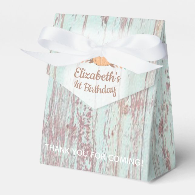 Caja Para Regalos Pequeña Calabaza Cae Rústico Primer Cumpleaños (Front Side)