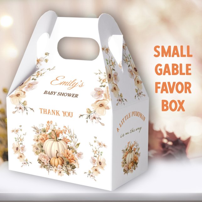 Caja Para Regalos Pequeña Calabaza de Baby Shower Pastel blanco (Little Pumpkin Small Gable Favor Boxes - You can choose from 3 sizes of these gable favor boxes)