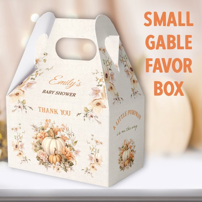 Caja Para Regalos Pequeña Calabaza En El Camino De Baby Shower Peque (Little Pumpkin Small Gable Favor Boxes - You can choose from 3 sizes of these gable favor boxes)