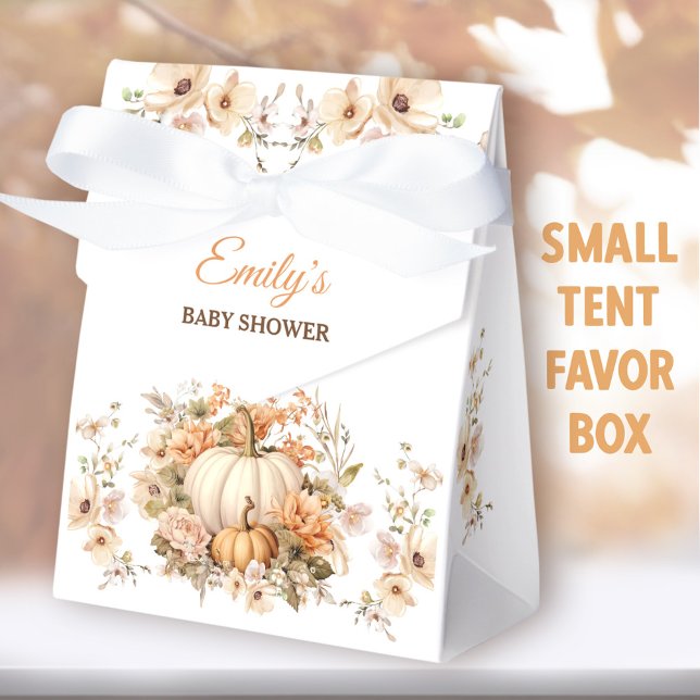 Caja Para Regalos Pequeña Calabaza Pastel de Baby Shower blanco Pequ (Little Pumpkin White Small Tent Favor Boxes - You can choose from 2 sizes of these tent favor boxes)