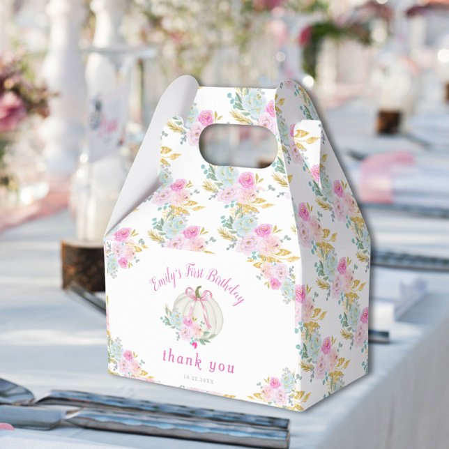 Caja Para Regalos Pequeña Calabaza Rosa Bow Primer Cumpleaños (Subido por el creador)