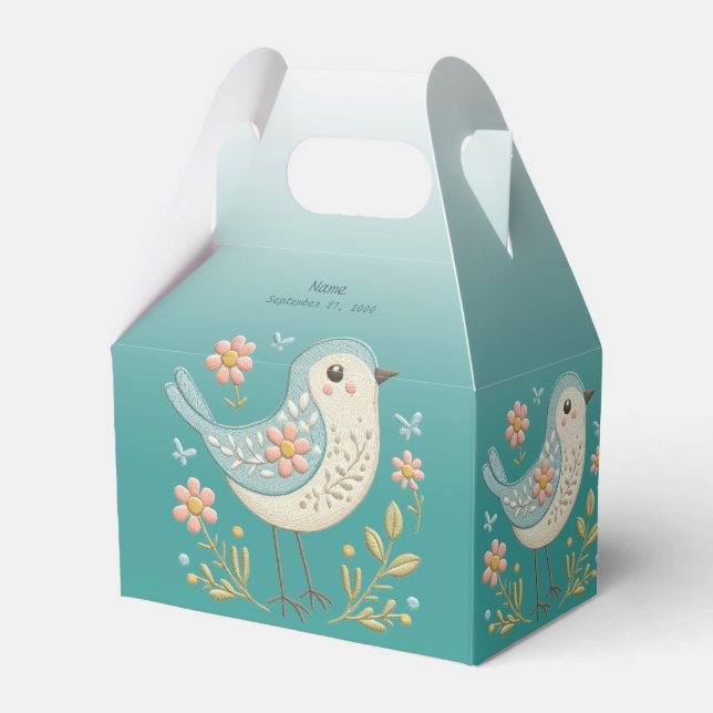Caja Para Regalos Pequeño Bird Floral Embroidery Green Favor Box (Front Side)