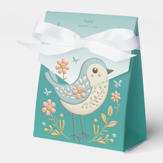 Caja Para Regalos Pequeño Bird Floral Embroidery Green Favor Box (Front Side)