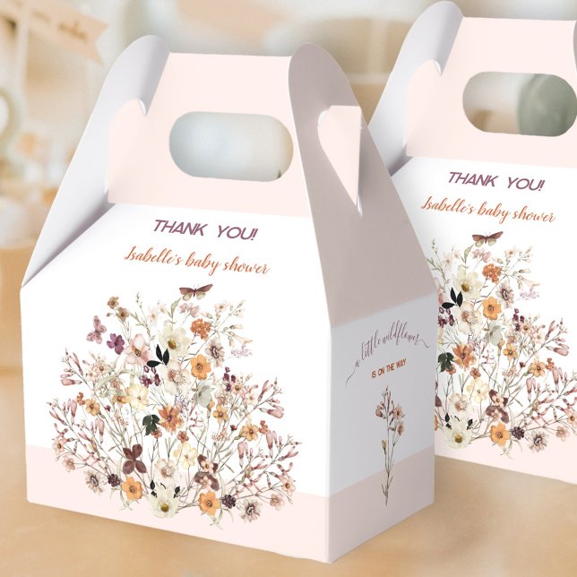 Caja Para Regalos Pequeño Chica floral rosada Baby Shower (Little Wildflower Favor Box - You can choose from 3 sizes by clicking on the STYLE dropbox.)