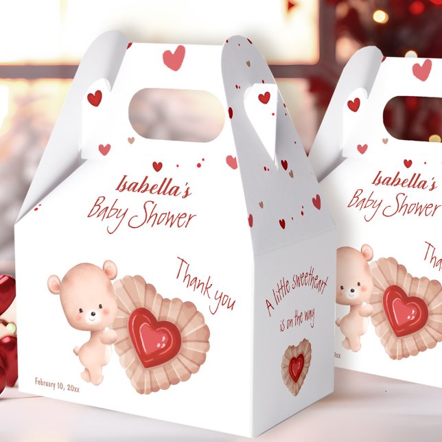 Caja Para Regalos Pequeño corazón Red Valentine Baby Shower (Little Sweetheart Red Valentines Baby Shower Favor Box)