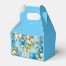 Caja Para Regalos pequeño cumpleaños floral blanco y azul