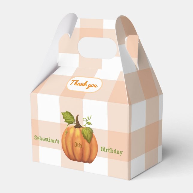 Caja Para Regalos Pequeño Naranja de calabaza Gingham (Front Side)