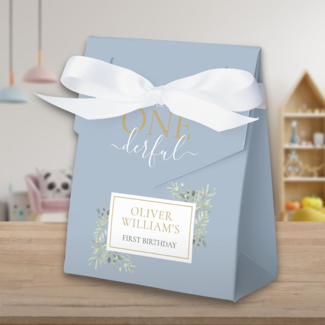 Caja Para Regalos Pequeño Sr. ONEderful Niño Azul Bonito Primer Cump (Little Mr ONEderful Cute Boy Blue First Birthday Favor Box)