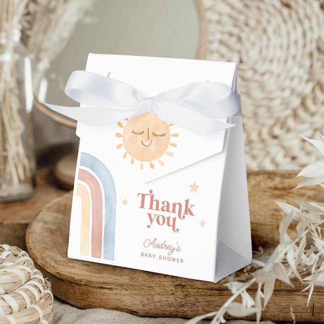 Caja Para Regalos Pequeño y lindo Sun y arcoiris Boho Baby Shower (Cute Little Sun & Rainbow Boho Baby Shower Favor Boxes)