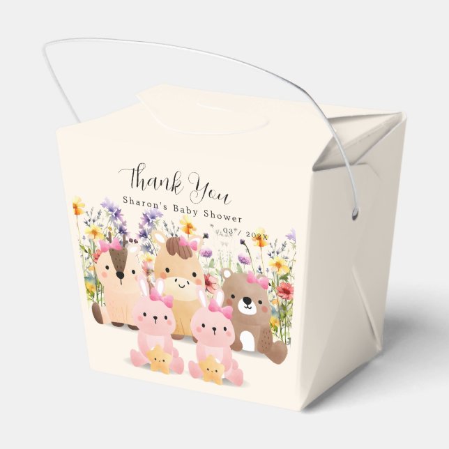 Caja Para Regalos Pequeños animales y flores silvestres Baby Shower (Reverso)