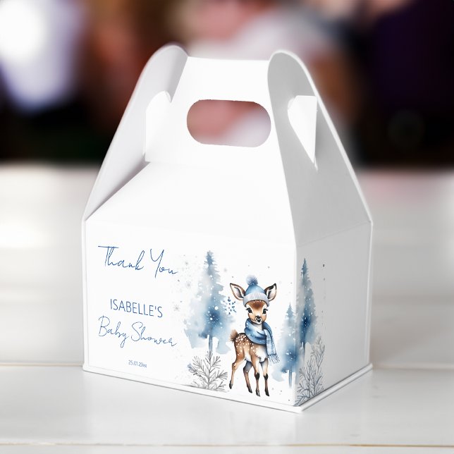 Caja Para Regalos Pequeños venados Winter chicos baby ducha favor (Cute deer Winter boys baby shower Favor Box cute deer in blue winter hat scarf baby shower favor box)