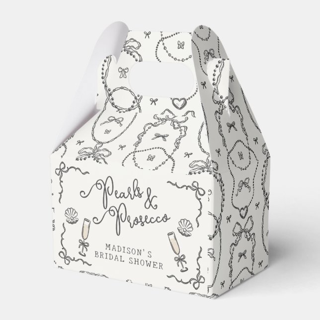 Caja Para Regalos Perlas y Prosecco Coqueta Negra Bow Bridal Shower (Front Side)