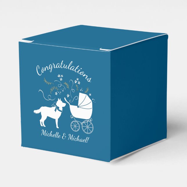 Caja Para Regalos Perro Husky Siberiano Baby Shower Puppy Blue Boy (Costado Anverso)