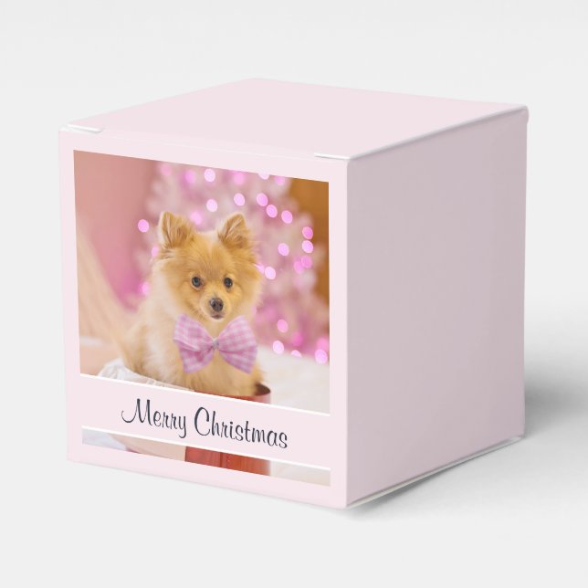 Caja Para Regalos Perro lindo con Navidades de vaca rosa fotografía (Costado Anverso)