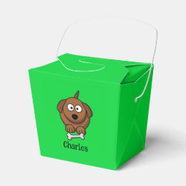 Caja Para Regalos Perro marrón con hueso personalizado en verde