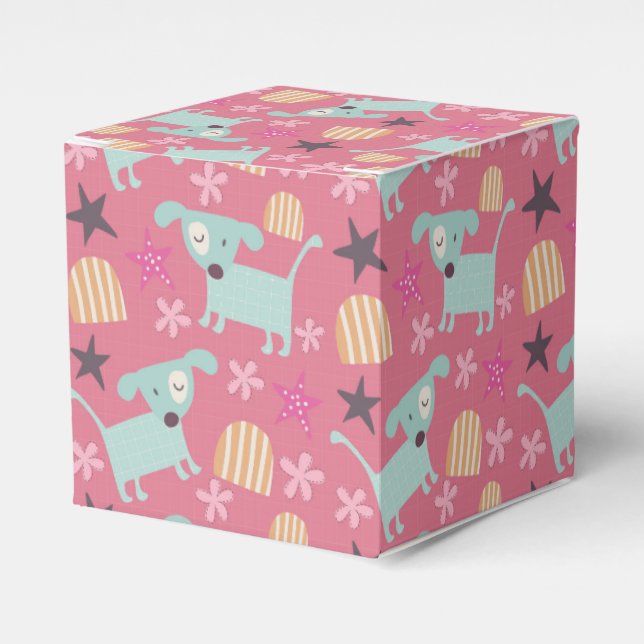 Caja Para Regalos Perros, estrellas y flores (Costado Anverso)