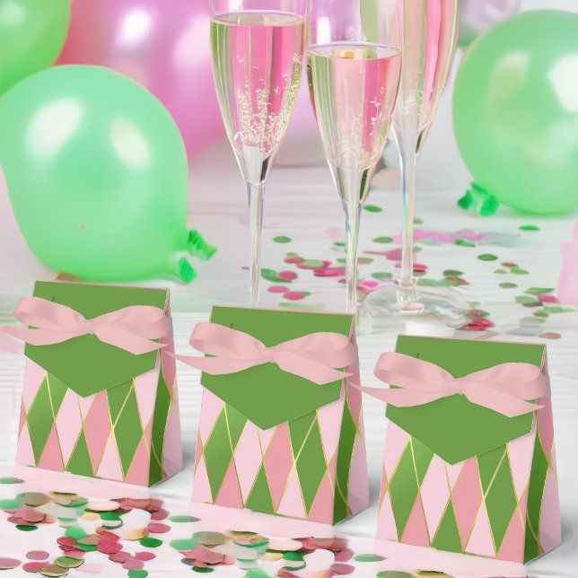 Caja Para Regalos Personalizable rosa y argla verde (Festive Pink and Green Party Celebration Favor Boxes )
