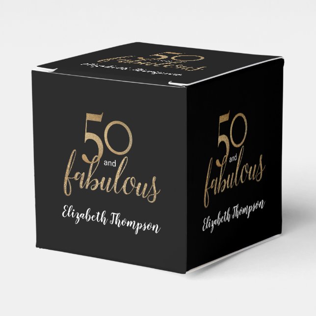 Caja Para Regalos Personalizado 50 y fabuloso Confetti negro de oro  (Costado Anverso)