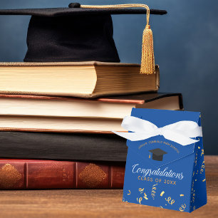 Caja Para Regalos Personalizado Blue 2025 Graduation Gold Streamers 