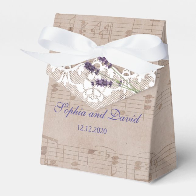 Caja Para Regalos Personalizado Boda de lavanda de hoja de música ro (Front Side)