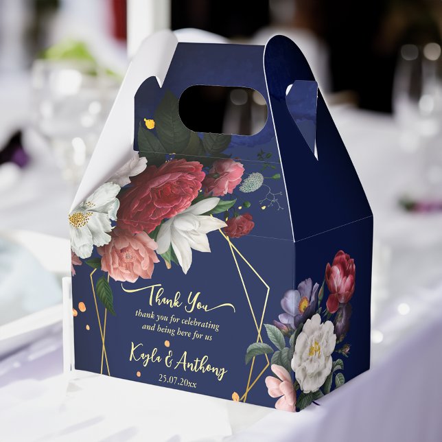 Caja Para Regalos Personalizado boda de rosas burdeos azul de la Mar (Navy blue burgundy roses wedding personalized  favor box wedding favors)