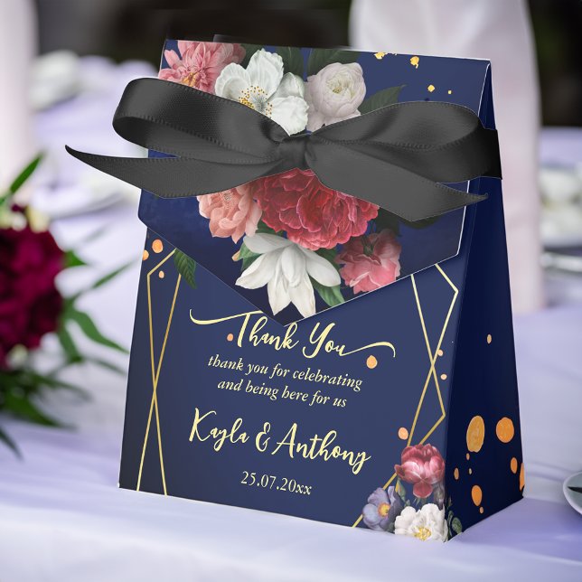 Caja Para Regalos Personalizado boda de rosas burdeos azul de la Mar (Navy blue burgundy roses wedding favors personalized favor box  elegant favor box)