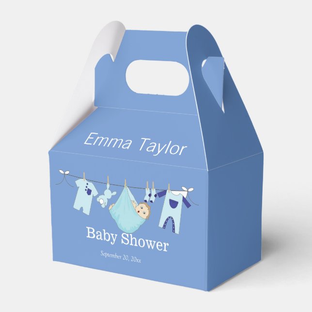 Caja Para Regalos Personalizado Cute Blue Boy Clothesline Baby Showe (Front Side)