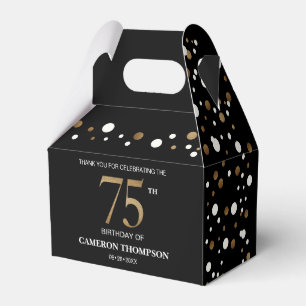 Caja Para Regalos Personalizado de 75 años del Confetti Gold Black