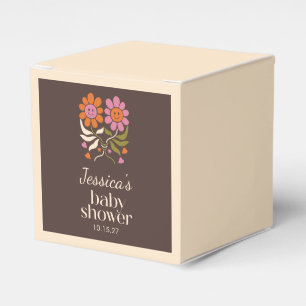 Caja Para Regalos Personalizado de Baby Shower Retro Boho Brown Flow